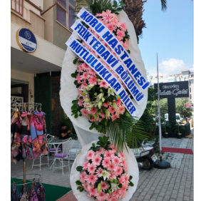  Alanya Çiçek Siparişi Pembe Gerbera Çiftli Canlı Çelenk